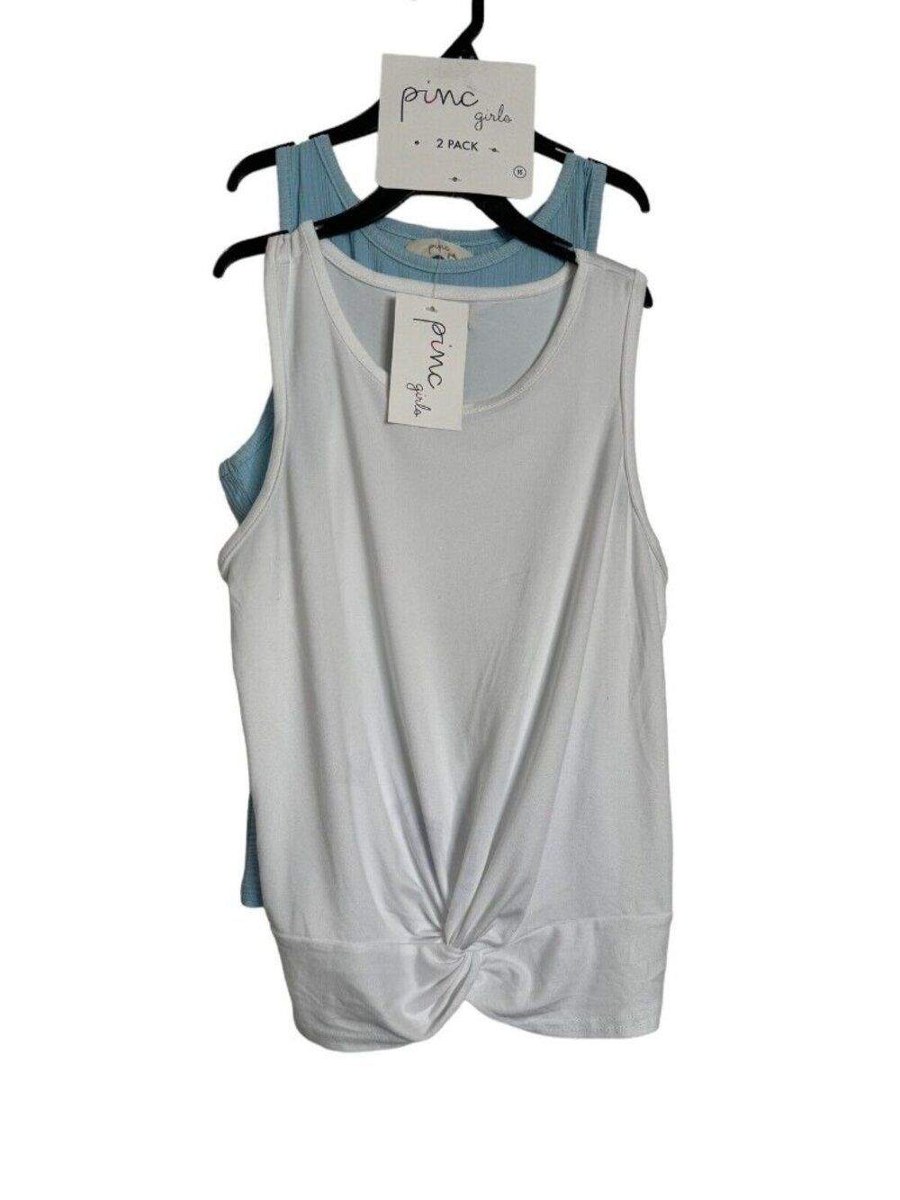 NWT BUNDLE of 2 Pinc Girls T-Shirt 16 White Blue Ribbed Sleeveless Tee Tops